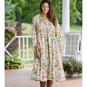 Ella Simone 1X English Rose Floral Cotton Robe Dress Lightweight Ruffle Cottage